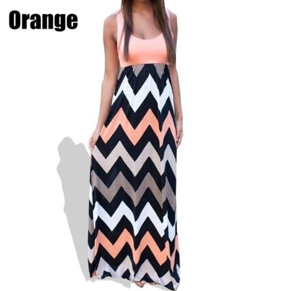 Dresses & Skirts - BOHO Striped Long Maxi Dress - Orange+Black